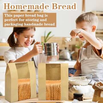Paper Bread Bags for Homemade Bread, 24 Pack Sourdough Bread Bags with Thank You Seal Stickers, Large Bread Loaf Bags with Clear Window for Baked Food Packaging Storage(13.7x8.2x3.5 inch)