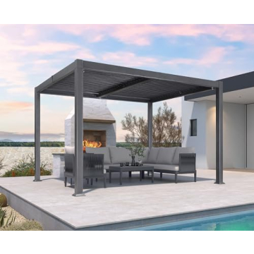 PURPLE LEAF Louvered Pergola 10' x 12' Patio Aluminum Pergola with Independent Adjustable Rainproof ...