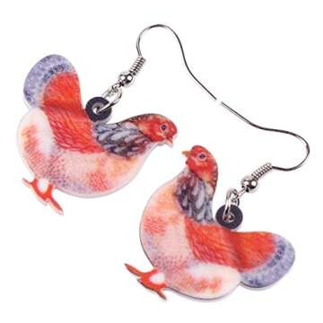 Acrylic Drop Hen Chicken Earrings Funny Farm Design Lovely Gift For Women By The Bonsny (Pink)