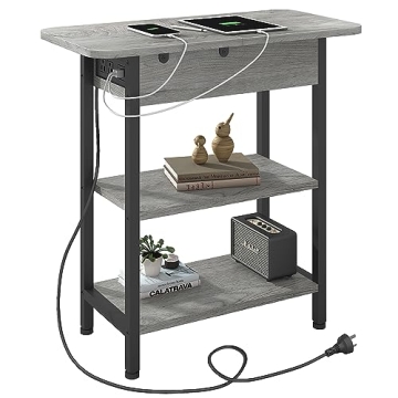 LIDYUK End Table with Charging Station, Flip Top Side Table with USB Ports and Outlets, Nightstand f...
