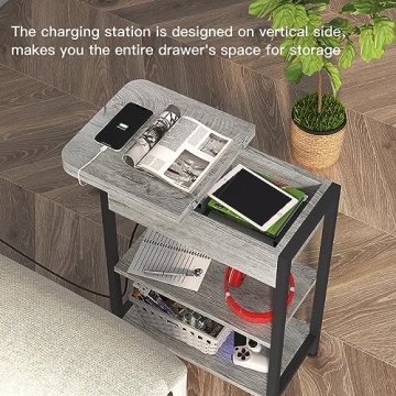 LIDYUK End Table with USB Ports and Outlets for Small Spaces