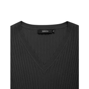 ZESICA Women's Spring Sweater Dress V Neck Long Sleeve Ribbed Knit Tie Waist Slim Fit Bodycon Midi Dresses,Black,Small