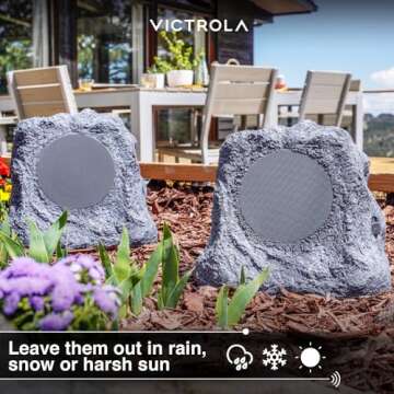 Victrola Solar Outdoor Rock Speakers for Garden Sound