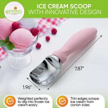 Spring Chef Ice Cream Scoop with Soft Grip Handle, Professional Heavy Duty Sturdy Scooper, Premium K...