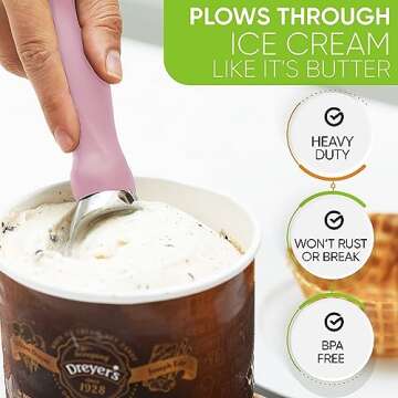 Spring Chef Ice Cream Scoop with Soft Grip Handle, Professional Heavy Duty Sturdy Scooper, Premium Kitchen Tool for Cookie Dough, Gelato, Sorbet, Pink Lemonade