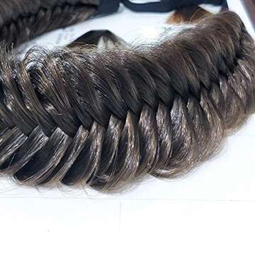 TOECWEGR Wide Fishtail 9 Strands Synthetic Hair Braided Headband Thick FluffyElastic Shape Ladies Beauty accessory Headband (Black brown)