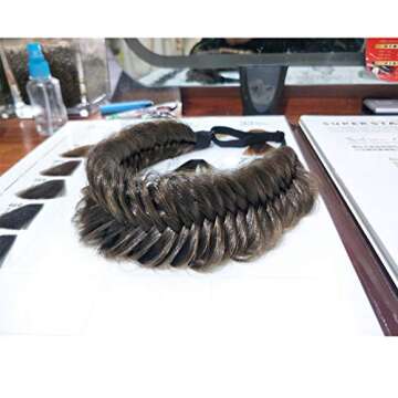 TOECWEGR Wide Fishtail 9 Strands Synthetic Hair Braided Headband Thick FluffyElastic Shape Ladies Beauty accessory Headband (Black brown)