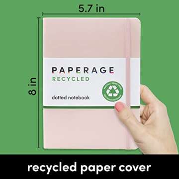 PAPERAGE Pink Blush Recycled Dotted Journal, 160 Pages - Eco-Friendly 5.6" x 8" Hardcover
