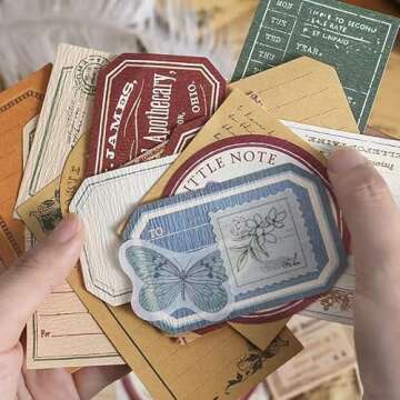 120Pcs Scrapbook Sticker for Journaling Vintage Washi Paper Stickers Bullet Journals Supplies Note Decoration Planner Sticker Self-Adhesive for Scrapbook Craft DIY(B)