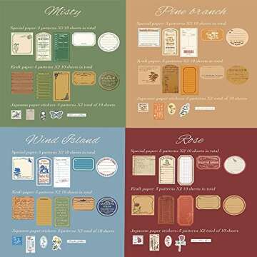 120Pcs Scrapbook Sticker for Journaling Vintage Washi Paper Stickers Bullet Journals Supplies Note Decoration Planner Sticker Self-Adhesive for Scrapbook Craft DIY(B)