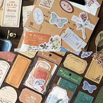120Pcs Scrapbook Sticker for Journaling Vintage Washi Paper Stickers Bullet Journals Supplies Note Decoration Planner Sticker Self-Adhesive for Scrapbook Craft DIY(B)