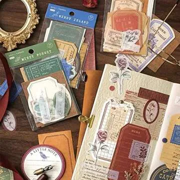 120Pcs Scrapbook Sticker for Journaling Vintage Washi Paper Stickers Bullet Journals Supplies Note Decoration Planner Sticker Self-Adhesive for Scrapbook Craft DIY(B)