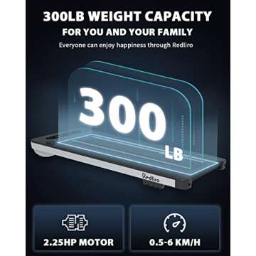 REDLIRO Walking Pad, Under Desk Treadmill 300 lb Capacity Motorized Portable Treadmill Compact, Sturdy Mini Treadmill for Small Space with Remote Control, LED Display for Home & Office Use