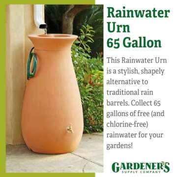 Gardener's Supply Company 65 Gallon Rainwater Collection Urn | Outdoor Rain Water Catcher | Eco Friendly Storage Barrel | Brass Spigot & Hose Included - Terra Cotta Color