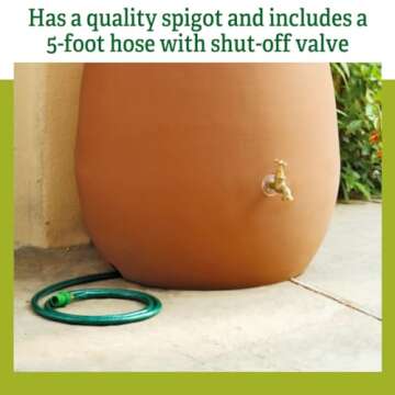 Gardener's Supply Company 65 Gallon Rainwater Collection Urn | Outdoor Rain Water Catcher | Eco Friendly Storage Barrel | Brass Spigot & Hose Included - Terra Cotta Color