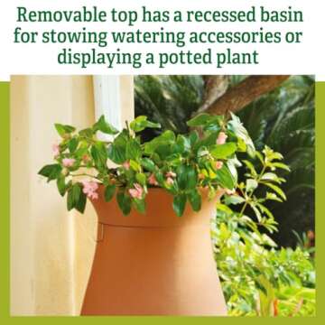 Gardener's Supply Company 65 Gallon Rainwater Collection Urn | Outdoor Rain Water Catcher | Eco Friendly Storage Barrel | Brass Spigot & Hose Included - Terra Cotta Color