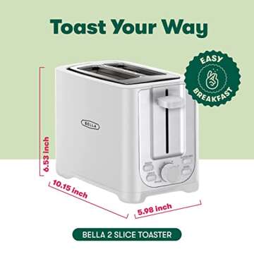 BELLA 2 Slice Toaster: Auto Shut Off, Extra Wide Slots, and Stylish Design