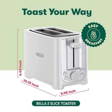 BELLA Compact 2 Slice Toaster - Safe, Stylish & Efficient