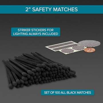 Thankful Greetings 2" All Black Matches | 100+ Bold Black Stick Black Tip ~ Safety Matchsticks with ...