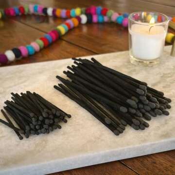 Thankful Greetings 2" All Black Matches | 100+ Bold Black Stick Black Tip ~ Safety Matchsticks with Strikers Great for Candle Lovers | Decorative Candle Lighting Accessories for Home, Event Décor