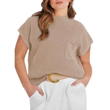 Eytino Women's Plus Size Knitted Sweater Vest - Cozy Khaki Autumn Top for Women