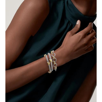 HANTNOOL 3PCS Twisted Cable Bracelet and Chain Trendy Cuff Bracelet Link Designer Dupes Adjustable Bangle Set Jewelry for Women for Her (Two Cuff and Chian A)