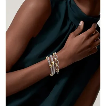 HANTNOOL 3PCS Twisted Cable Bracelet and Chain Trendy Cuff Bracelet Link Designer Dupes Adjustable Bangle Set Jewelry for Women for Her (Two Cuff and Chian A)