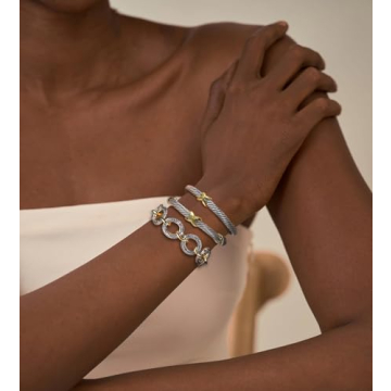 HANTNOOL 3PCS Twisted Cable Bracelet and Chain Trendy Cuff Bracelet Link Designer Dupes Adjustable Bangle Set Jewelry for Women for Her (Two Cuff and Chian A)