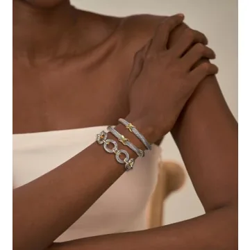 HANTNOOL 3PCS Twisted Cable Bracelet and Chain Trendy Cuff Bracelet Link Designer Dupes Adjustable Bangle Set Jewelry for Women for Her (Two Cuff and Chian A)