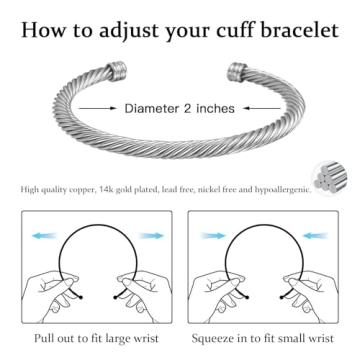 HANTNOOL 3PCS Twisted Cable Bracelet and Chain Trendy Cuff Bracelet Link Designer Dupes Adjustable Bangle Set Jewelry for Women for Her (Two Cuff and Chian A)