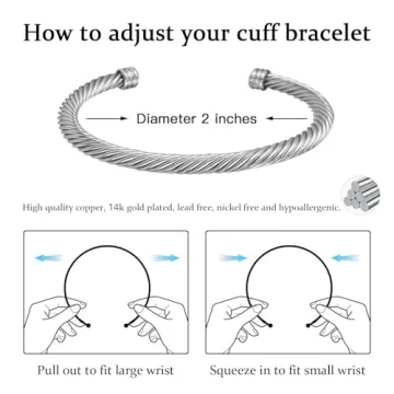 HANTNOOL 3PCS Twisted Cable Bracelet and Chain Trendy Cuff Bracelet Link Designer Dupes Adjustable Bangle Set Jewelry for Women for Her (Two Cuff and Chian A)