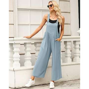luvamia Jumpsuits for Women Casual Loose Wide Leg Boho Overall Jumpsuit Baggy Summer Outfits with Po...
