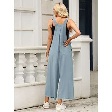 luvamia Jumpsuits for Women Casual Loose Wide Leg Boho Overall Jumpsuit Baggy Summer Outfits with Pockets Bib Overalls Women's Boho Clothing for Women Lake Blue Size X-Large Size 16 Size 18