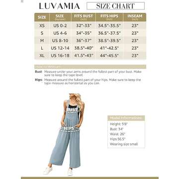 luvamia Jumpsuits for Women Casual Loose Wide Leg Boho Overall Jumpsuit Baggy Summer Outfits with Pockets Bib Overalls Women's Boho Clothing for Women Lake Blue Size X-Large Size 16 Size 18
