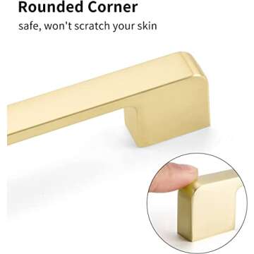 Haliwu 10 Pack Cabinet Handles Brushed Gold Cabinet Pulls 5 Inch Hole Center Drawer Pulls Modern Square Dresser Handles for Bathroom Kitchen Bedroom, Zinc Alloy