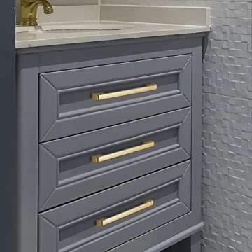 Haliwu 10 Pack Cabinet Handles Brushed Gold Cabinet Pulls 5 Inch Hole Center Drawer Pulls Modern Square Dresser Handles for Bathroom Kitchen Bedroom, Zinc Alloy