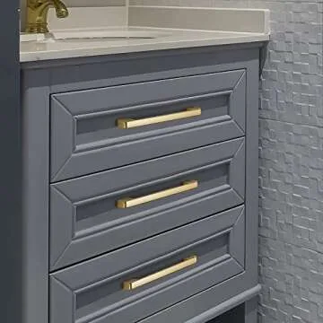 Haliwu 10 Pack Cabinet Handles Brushed Gold Cabinet Pulls 5 Inch Hole Center Drawer Pulls Modern Square Dresser Handles for Bathroom Kitchen Bedroom, Zinc Alloy