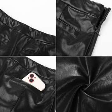 Kate Kasin Women Faux Leather Mini Skirt High Waisted Bodycon Mini Pencil Skirt with Pocket Black