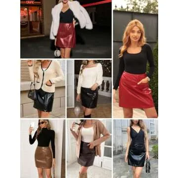 Kate Kasin Women Faux Leather Mini Skirt High Waisted Bodycon Mini Pencil Skirt with Pocket Black