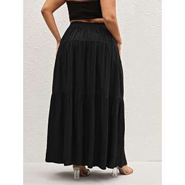 WDIRARA Women's Plus Size High Waisted Tiered Flowy Simple Boho Maxi Ruffle Skirt Black 3XL