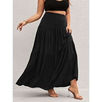 WDIRARA Women's Plus Size High Waisted Tiered Flowy Simple Boho Maxi Ruffle Skirt Black 3XL