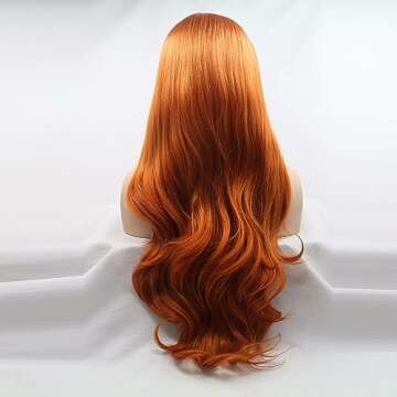 ELESTY Orange Color Synthetic Lace Front Wigs Free Part Long Wavy Synthetic Glueless Half Hand Tied Lace Wigs For Women 24Inch