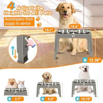 Elevated Dog Bowls, 4 Height Adjustable Raised Dog Bowl Stand with 2 Thick 50oz Stainless Steel Dog ...