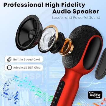 Wireless Bluetooth Karaoke Microphone, 5-in-1 Portable Handheld Mic with LED Lights, Supports Car Ka...