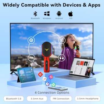 Wireless Bluetooth Karaoke Microphone, 5-in-1 Portable Handheld Mic with LED Lights, Supports Car Karaoke Duets, Karaoke Mic Speaker Machine for Adults & Kids Home Party Birthday (Red)