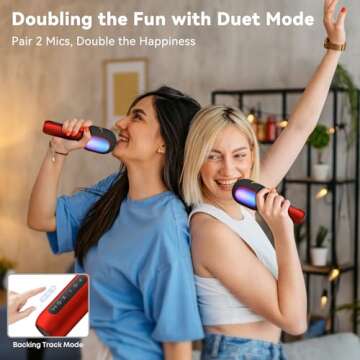 Wireless Bluetooth Karaoke Microphone, 5-in-1 Portable Handheld Mic with LED Lights, Supports Car Karaoke Duets, Karaoke Mic Speaker Machine for Adults & Kids Home Party Birthday (Red)