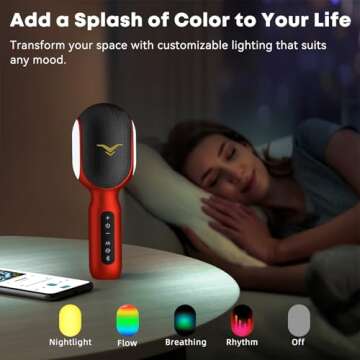 Wireless Bluetooth Karaoke Microphone, 5-in-1 Portable Handheld Mic with LED Lights, Supports Car Karaoke Duets, Karaoke Mic Speaker Machine for Adults & Kids Home Party Birthday (Red)