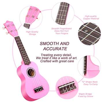 Everjoys Soprano Ukulele Beginner Pack-21 Inch w/Free Online Lesson Gig Bag Fast Learn Songbook Digi...