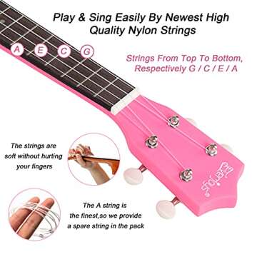 Everjoys Soprano Ukulele Beginner Pack-21 Inch w/Free Online Lesson Gig Bag Fast Learn Songbook Digital Tuner Pick All in One Kit