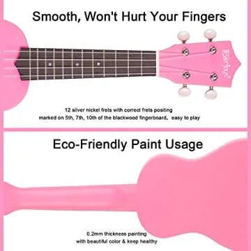 Everjoys Soprano Ukulele Beginner Pack-21 Inch w/Free Online Lesson Gig Bag Fast Learn Songbook Digital Tuner Pick All in One Kit